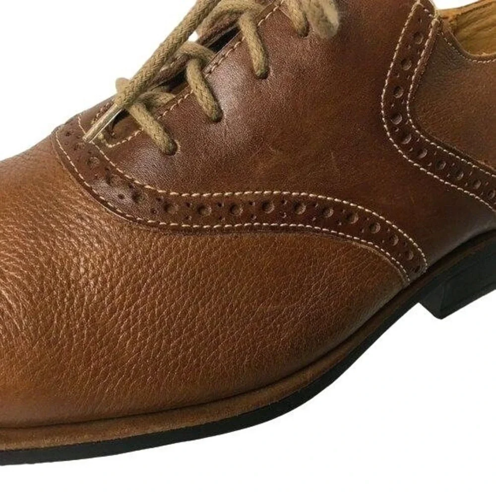 Sandro‎ Plain Toe Leather Oxford Shoes Mens 8.5 D Cognac Brown 5 Eyelet Comfort